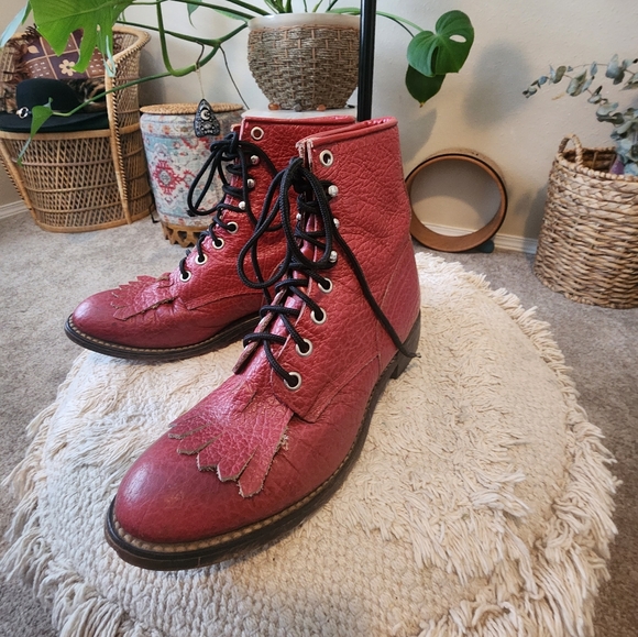 Handmade in Mexico RED Ranch style ankle boots - Picture 2 of 8